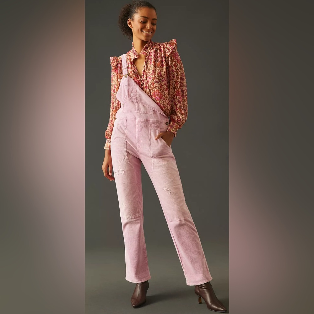 NWOT Women’s Anthropologie Pilcro Blush Pink Corduroy Overalls, Size 31